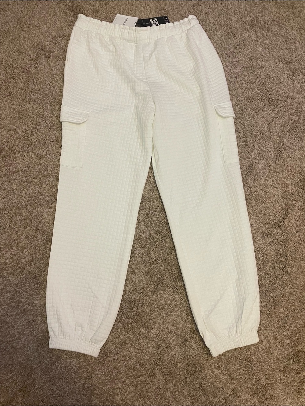 Waffle Knit Cargo Joggers - White